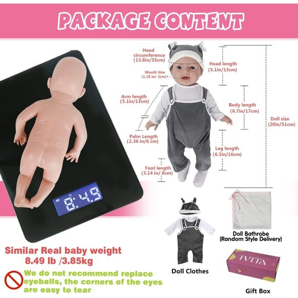 🆕20 inch Full Body Silicone Baby Dolls Boy With Realistic Two Lower Teeth - Picture 9 of 9